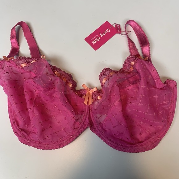 Curvy Kate Bra Size 38HH Portia Balcony Fuschia Pink Peach Ribbon Sheer Mesh New - Picture 1 of 5